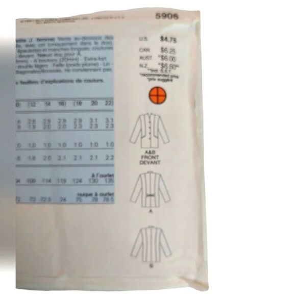 Butterick Pattern 5906 Jacket Size 6-8-10 UNCUT Couture - Picture 7 of 8